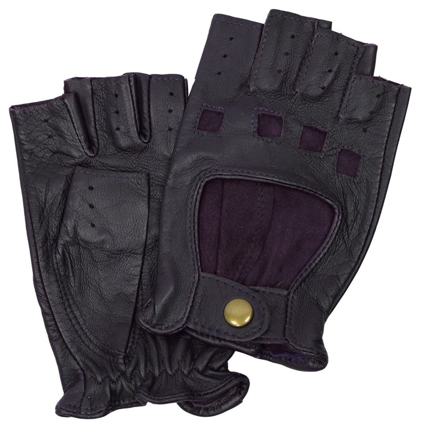 Dents Womens Half Finger Leather Driving Gloves Lashana Racing Button Glove - Large