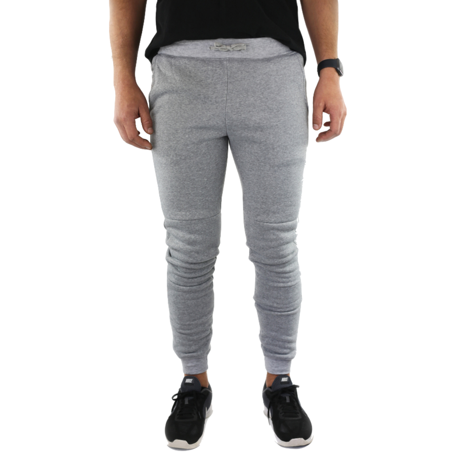 Mens Skinny Track Pants Joggers Trousers Gym Casual Sweat Cuffed Slim Trackies Fleece - Heather Grey - M