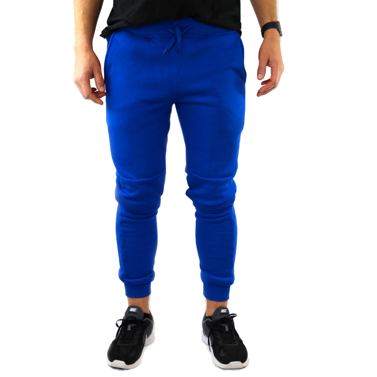 Mens Skinny Track Pants Joggers Trousers Gym Casual Sweat Cuffed Slim Trackies Fleece - Royal Blue - XXL