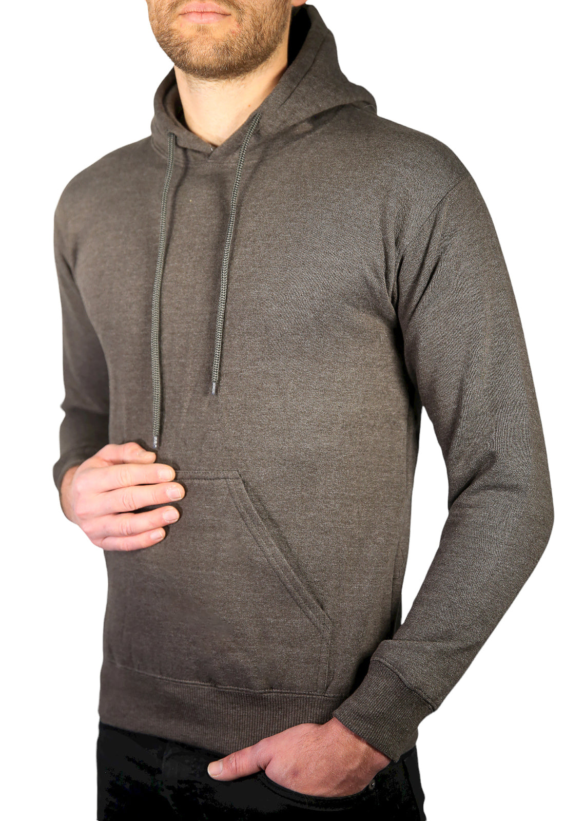 Adult Mens 100% Cotton Fleece Hoodie Jumper Pullover Sweater Warm Sweatshirt - Charcoal Grey - M