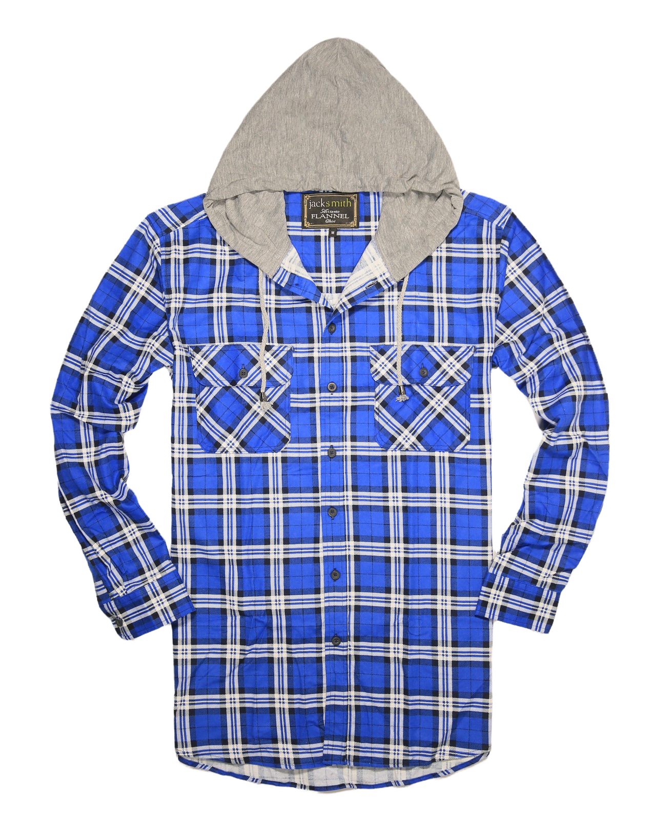 Mens Cotton Flannelette Shirt w Jersey Hood Long Sleeve Flannel - Spanish Blue - 4XL