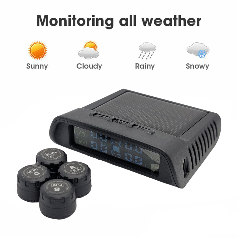 HRIDZ 1050 Solar Wireless TPMS Car Tire Tyre Pressure Monitor Monitoring System 4 Sensors