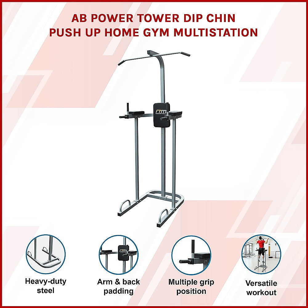 AB Power Tower Dip Chin Push Up Home Gym MultiStation