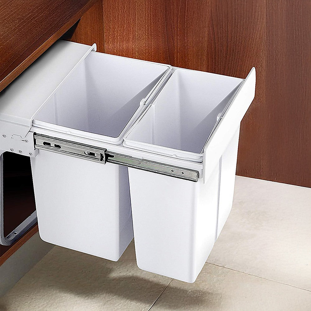 Pull Out Bin Kitchen Double Dual Slide Garbage Rubbish Waste 10L+20L