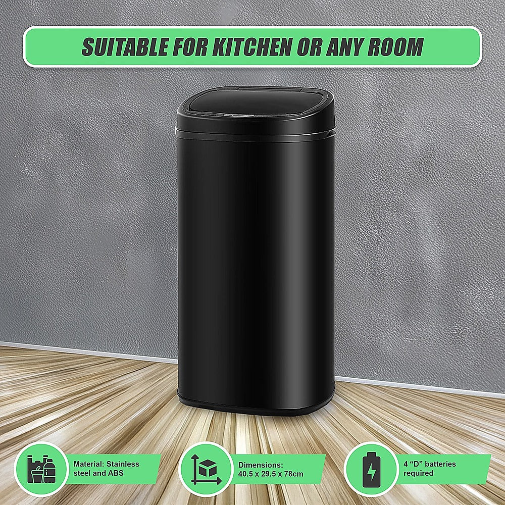 68L Motion Sensor Bin Automatic Stainless Steel Kitchen Rubbish Trash - Black