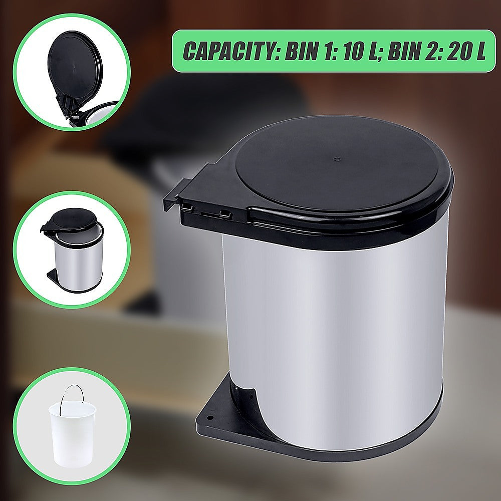 Kitchen Swing Pull Out Bin Stainless Steel Garbage Rubbish Waste Trash Can 14L