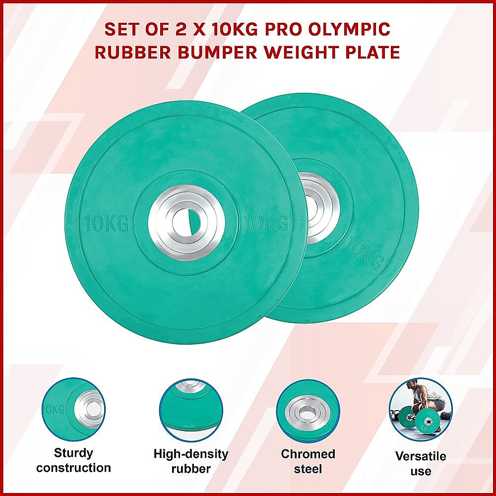 Set of 2 x 10KG PRO Olympic Rubber Bumper Weight Plate