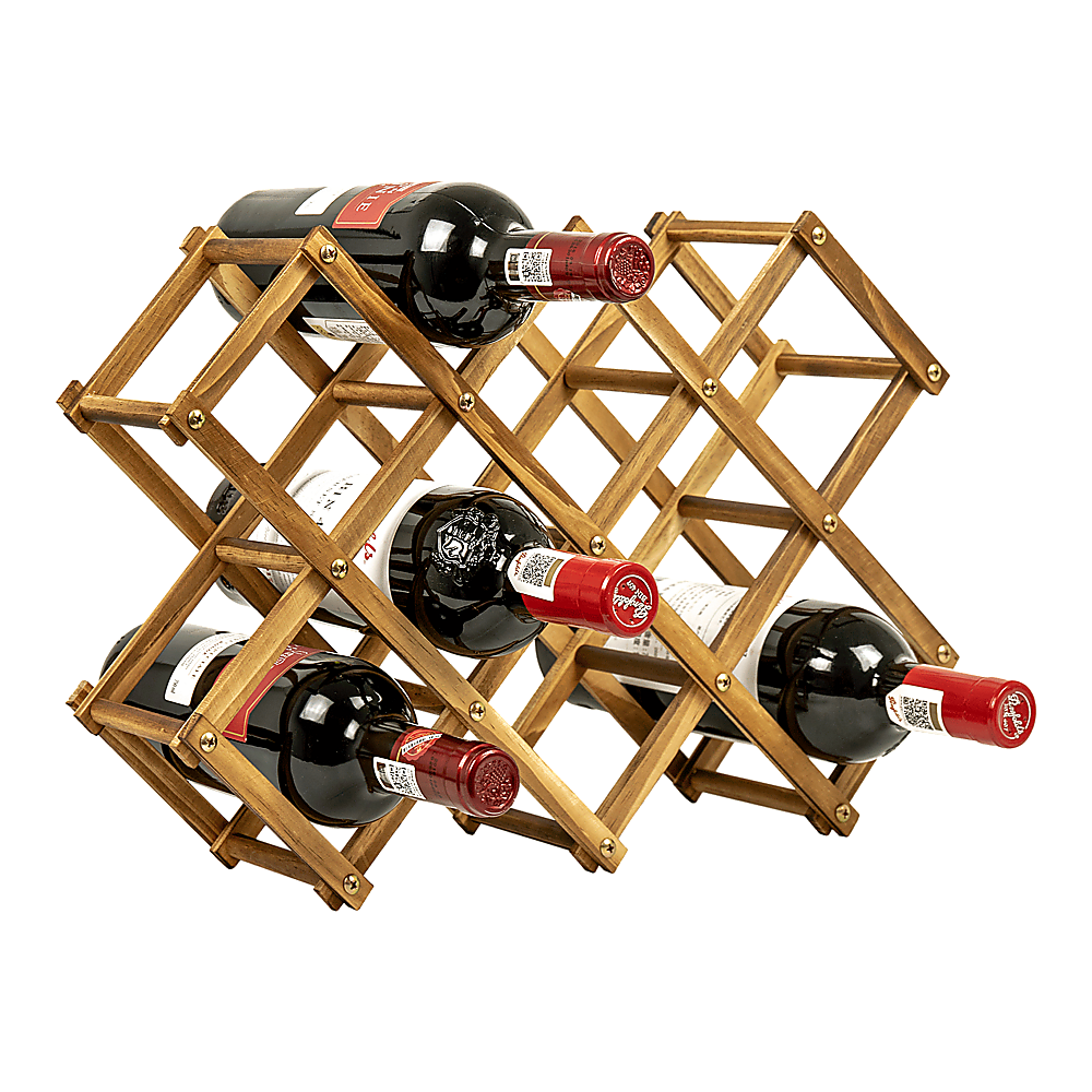 Wooden Wine Rack Freestanding 10 Bottles Countertop Storage