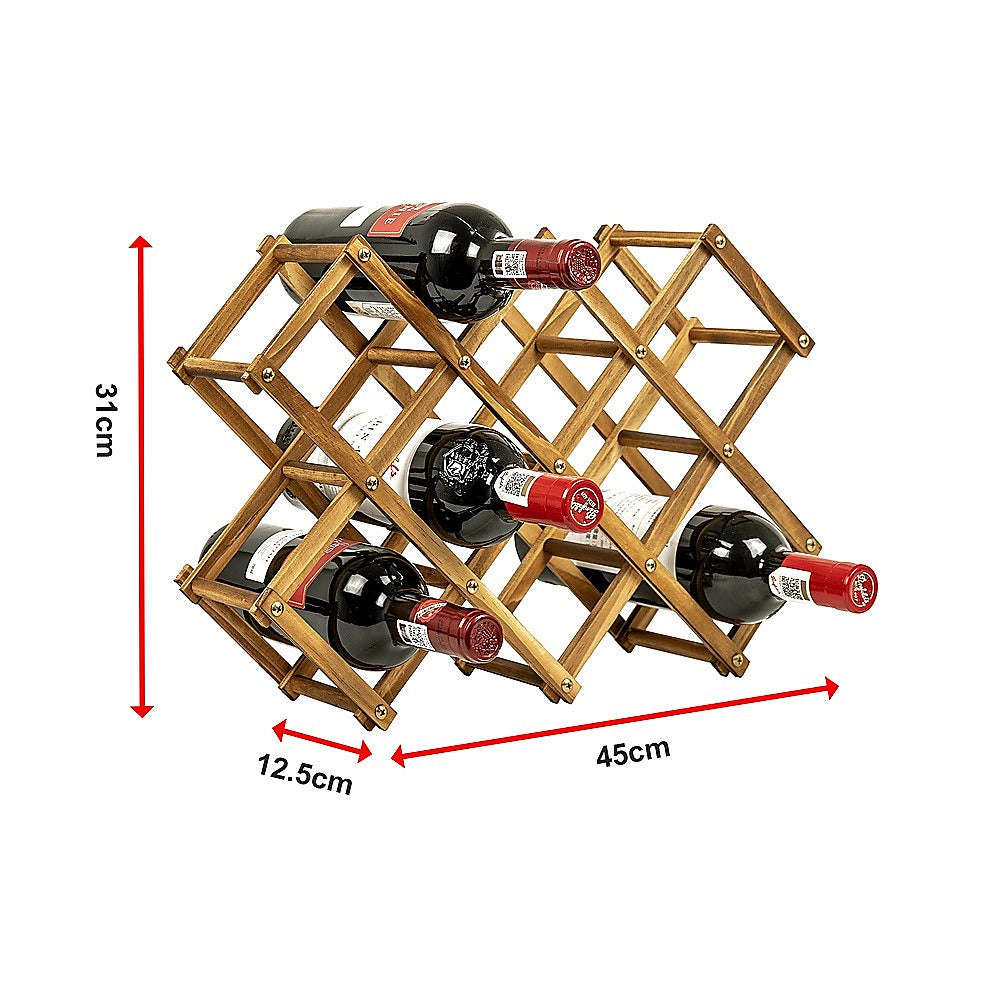 Wooden Wine Rack Freestanding 10 Bottles Countertop Storage