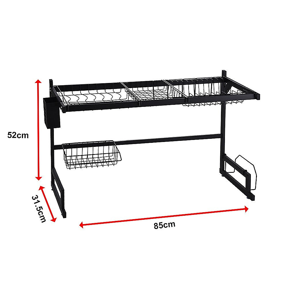 85cm Dish Drying Rack Drainer Over Sink Steel Cup Cutlery Organizer 2 Tier