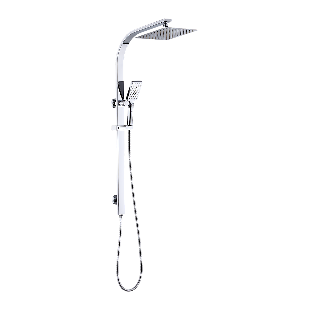 WELS 10" Rain Shower Head Set Square Dual Heads High Pressure with Handheld in Chrome