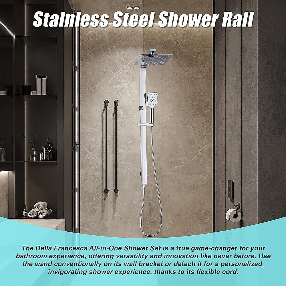 WELS 10" Rain Shower Head Set Square Dual Heads High Pressure with Handheld in Chrome