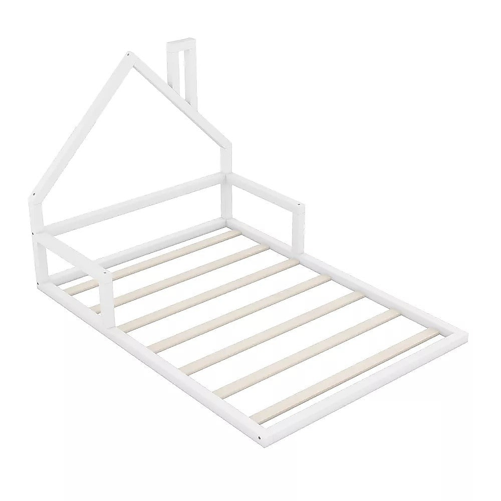 Pine Wood Floor Bed House Frame for Kids and Toddlers