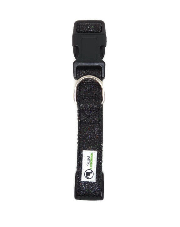 Bling Glitter Overlay Nylon Dog Collar Breakaway Buckle Medium Black