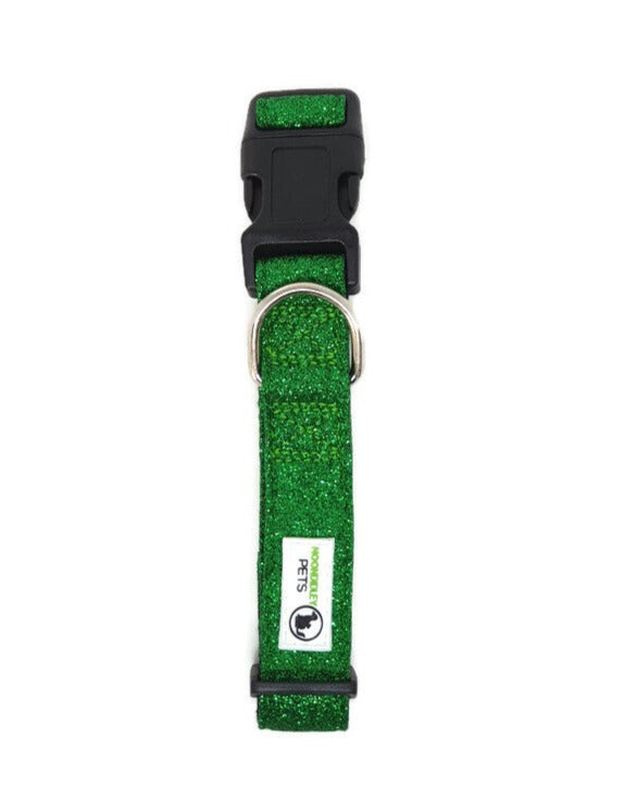 Bling Glitter Overlay Nylon Dog Collar Breakaway Buckle Medium Green