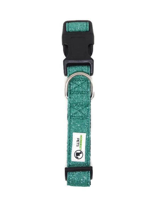 Bling Glitter Overlay Nylon Dog Collar Breakaway Buckle Medium Turquoise