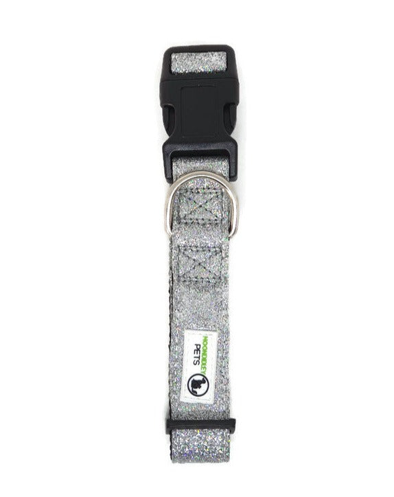 Bling Glitter Overlay Nylon Dog Collar Breakaway Buckle X-Small Silver