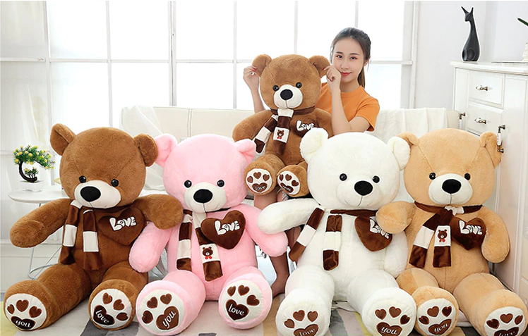 NNECN Huge 100cm White Giant Teddy Bear Toys Stuffed Animals Soft Plush Cotton Scarf Bear Hold Pillow Doll