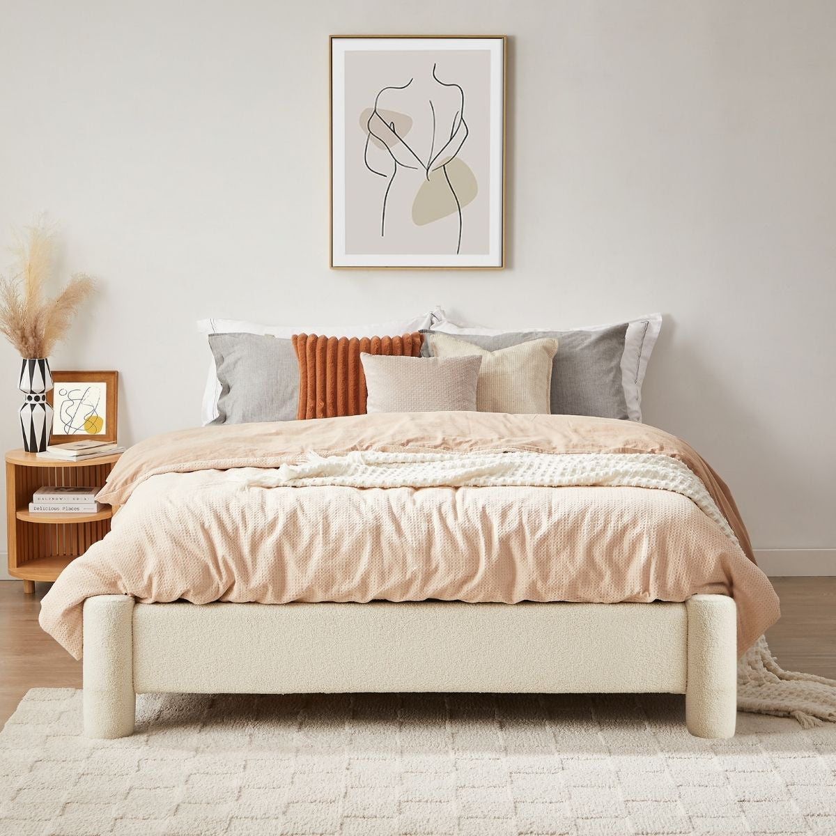 Zara Modern Boucle Fabric Bed Base - Double