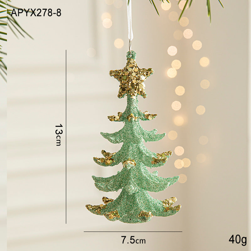 Green Glitter Christmas Tree Ornament with Gold Star Top - Hanging Festive Decoration 5 pieces