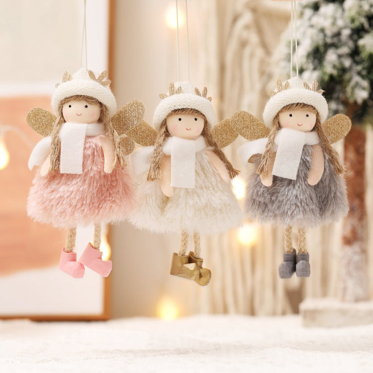 Winter Angel Ornament with Gold Glitter Wings and White Scarf - Christmas Tree Hanging Decoration 15*9 cm Grey colour (5 pieces)