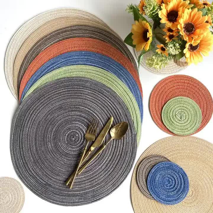 Round Woven Placemats -Colorful Braided Table Mats for Dining & Home Decor 18cm 10pcs Coffee