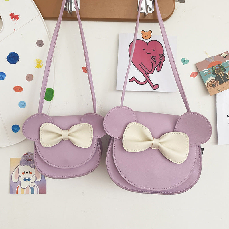 Adorable Bow Bear Crossbody Bag for Kids - Purple Shoulder Bag 18*17*8cm