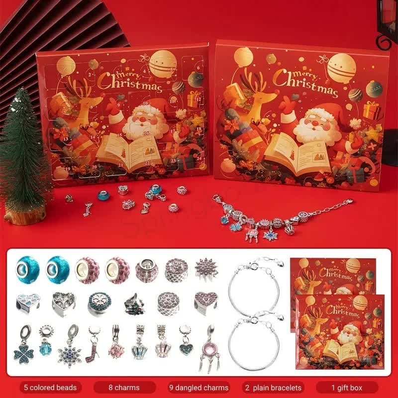 Christmas Jewelry Advent Calendar - Charm Bracelet Gift Set with Beads and Pendants