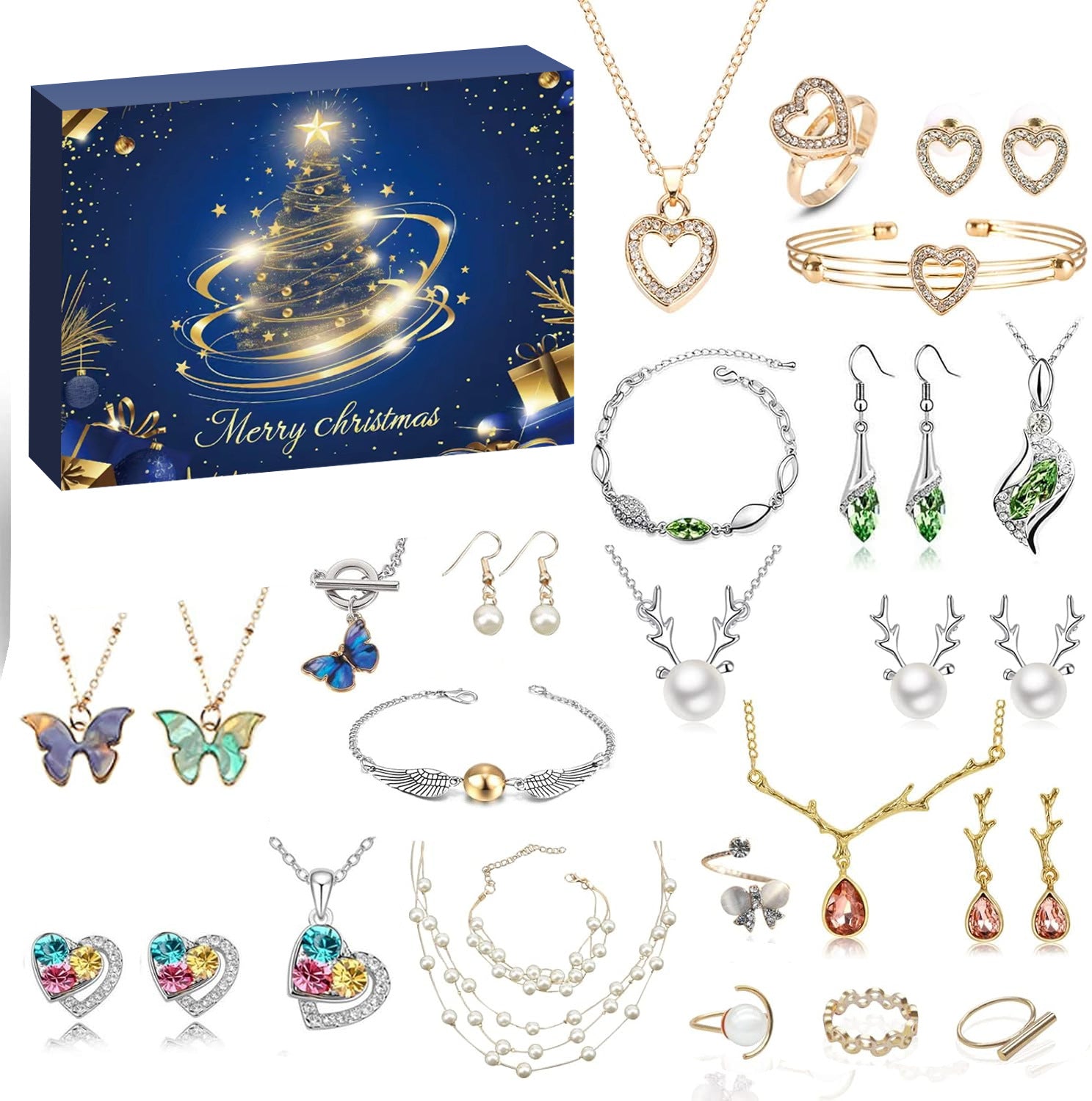 Luxury Christmas Jewelry Advent Calendar - Necklaces, Earrings, Rings, and Bracelets Gift Set