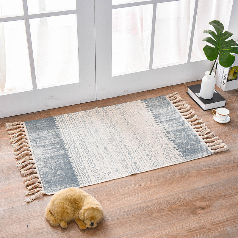 Bohemian Cotton Area Rug with Tassels - Geometric Pattern, Decorative Floor Mat 60*90cm