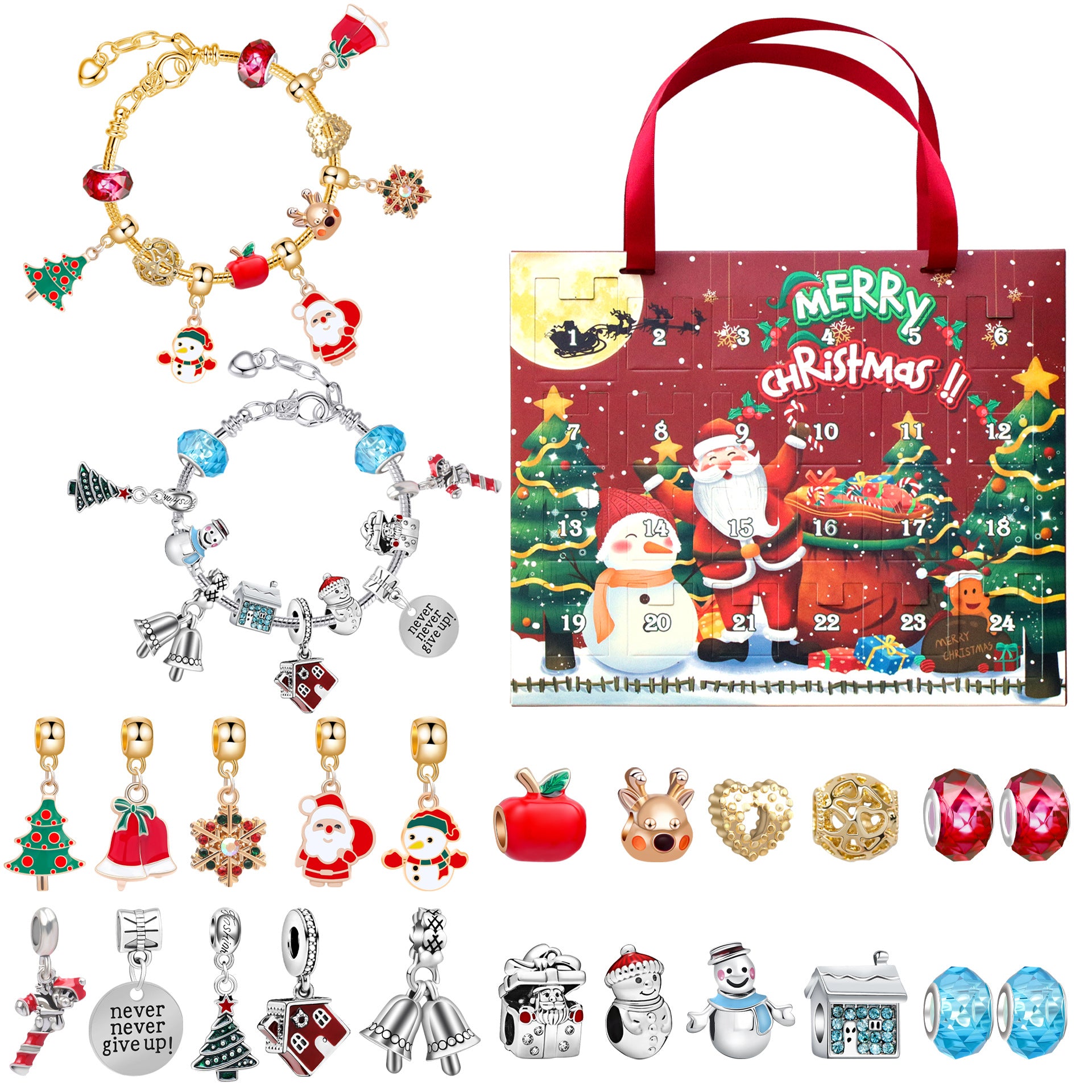 M-10 Christmas Jewelry Advent Calendar - DIY Charm Bracelet Kit with 24 Days of Surprises