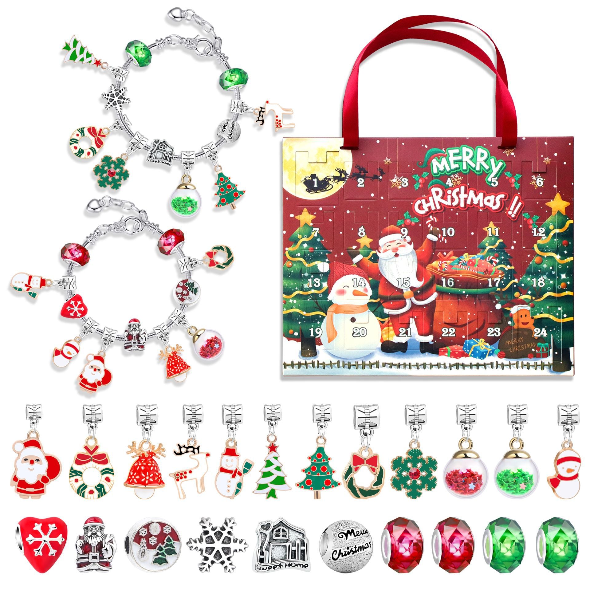 M-12 Christmas Jewelry Advent Calendar - DIY Charm Bracelet Kit with 24 Days of Surprises