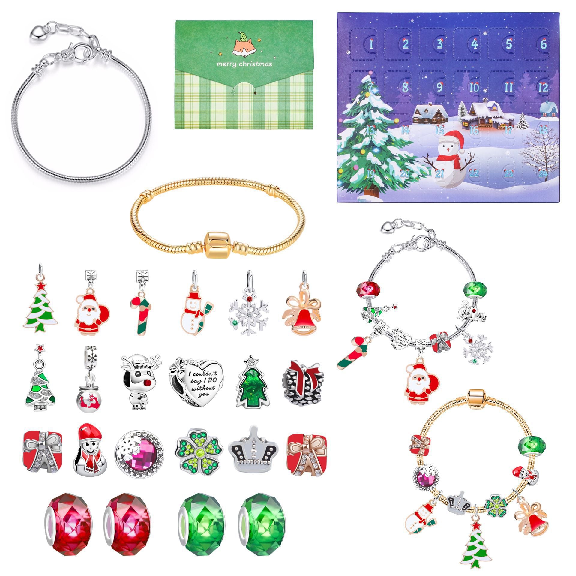 M-06 Christmas Jewelry Advent Calendar - DIY Charm Bracelet Kit with 24 Days of Surprises