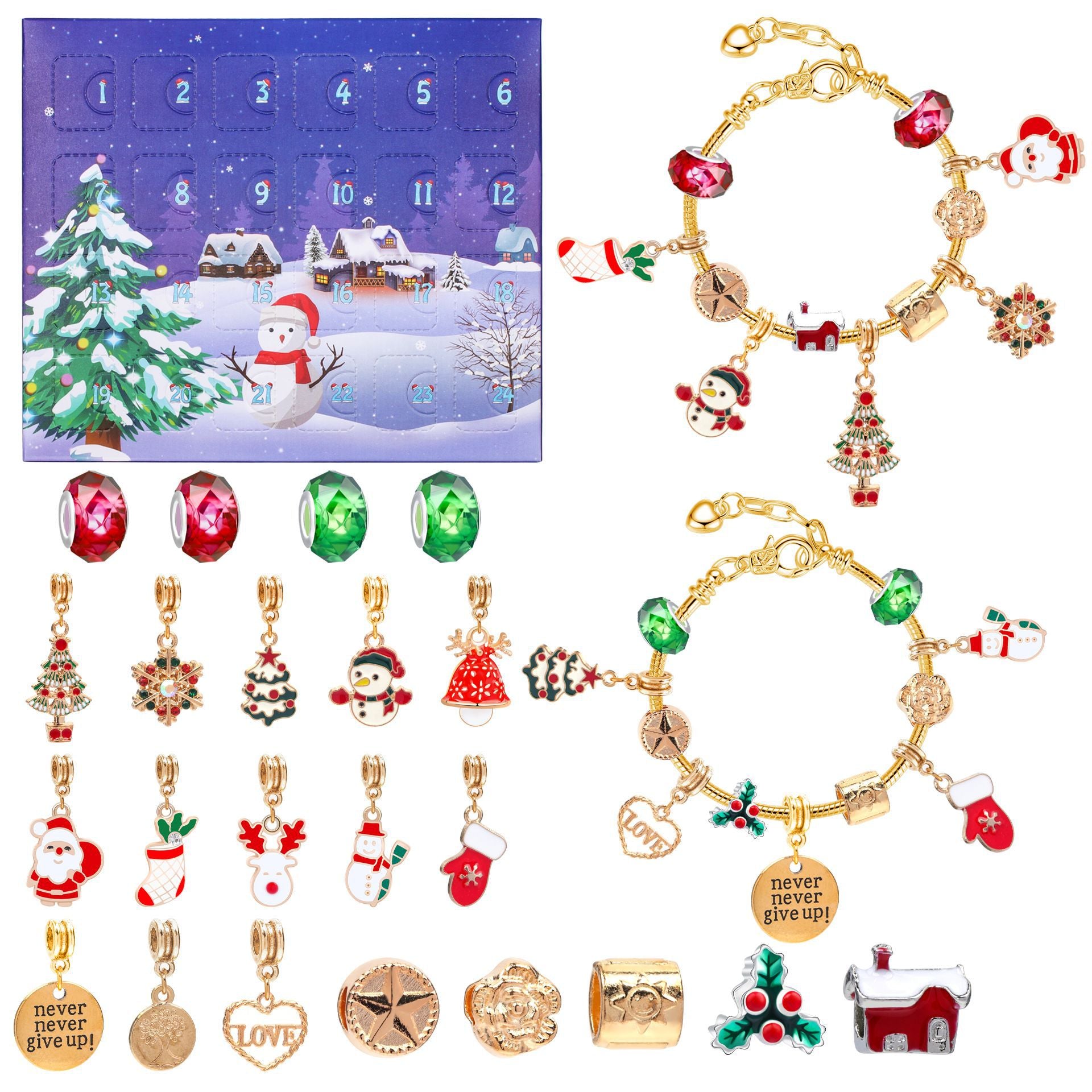 M-14 Christmas Jewelry Advent Calendar - DIY Charm Bracelet Kit with 24 Days of Surprises