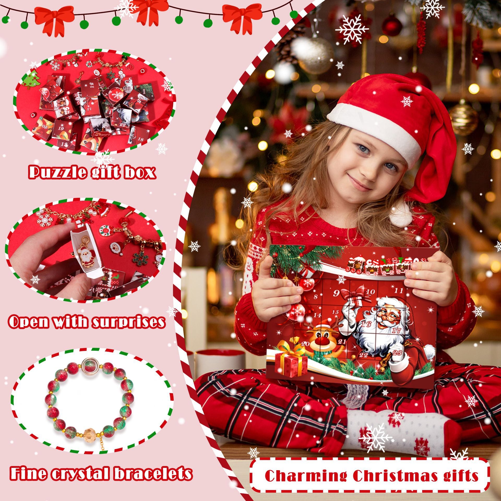 M-14 Christmas Jewelry Advent Calendar - DIY Charm Bracelet Kit with 24 Days of Surprises