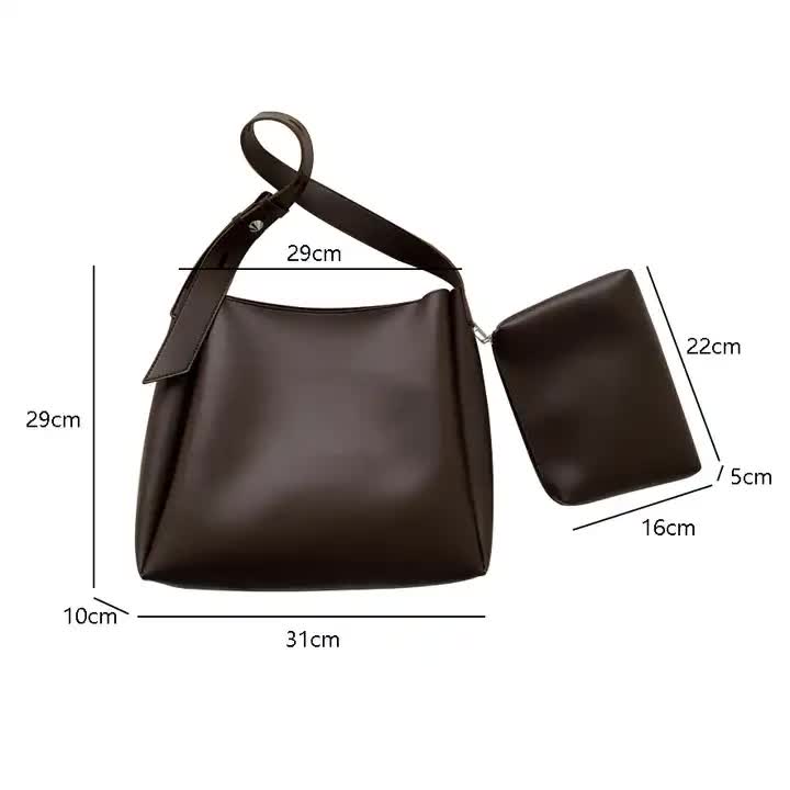 Brown 2-Piece Women's Bucket Bag Set - Vintage Large Capacity Shoulder Tote & Crossbody Bag (Commuter Style)