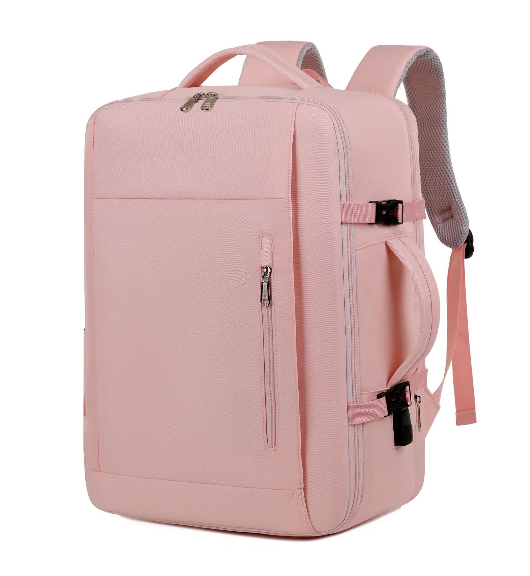 Pink Expandable Backpack with USB Port - Multi-Functional Outdoor, Commuter & Laptop Bag