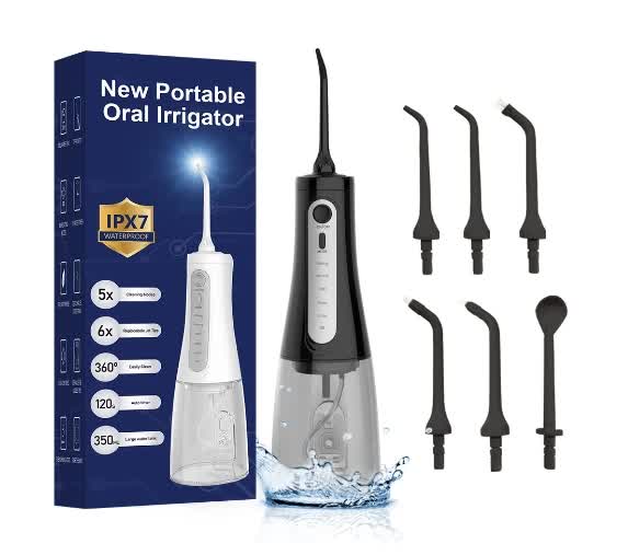 Black Portable Rechargeable Water Flosser – Handheld Oral Irrigator for Teeth & Gums