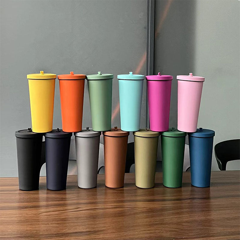 750ml Military Green Straw Cup - 304 Stainless Steel Reusable BPA-Free Water Bottle with Leak-Proof Lid, Large Capacity, Perfect for Hydration On-the-Go