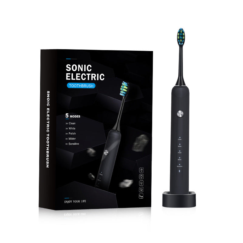 Black Electric Sonic Toothbrush - Rechargeable Adult Model with Sonic Vibration Technology for Deep Clean and Oral Care