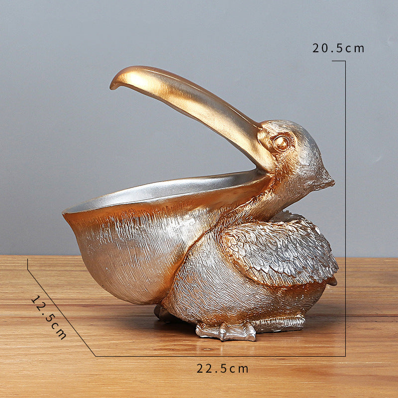 Silver Pelican Resin Decor Bowl - Unique Key, Candy, and Storage Organizer for Home Decoration