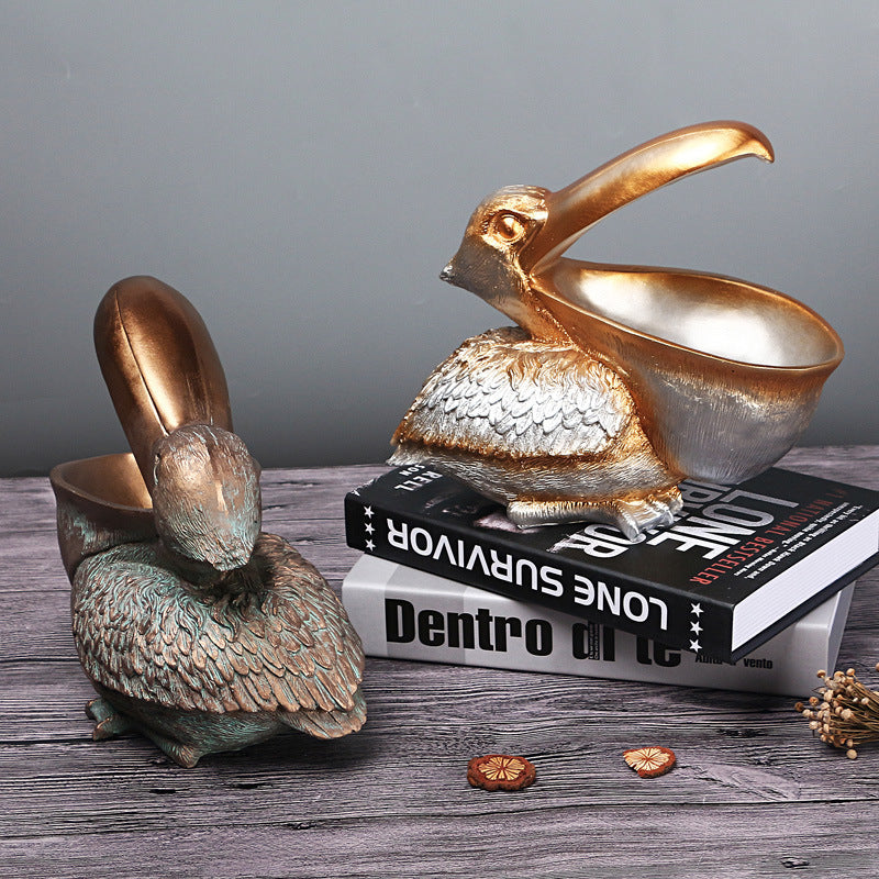 Gold Pelican Resin Decor Bowl - Unique Key, Candy, and Storage Organizer for Home Decoration