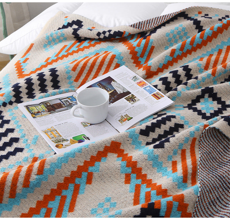 130x200cm Bohemian Woven Throw Blanket - Soft Decorative Sofa Cover with Tassels for Living Room and Bedroom