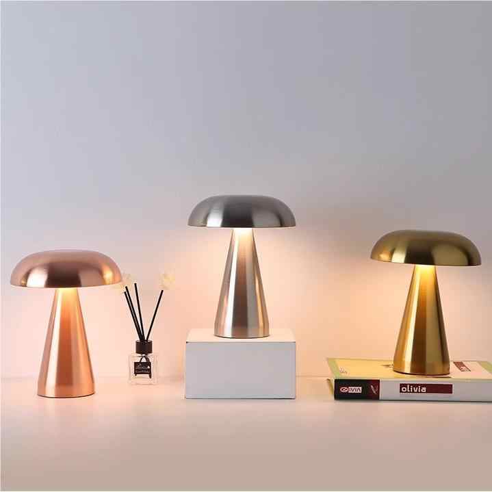 Bronze Color Modern Mushroom Table Lamp - Minimalist Metal Design for Home and Office