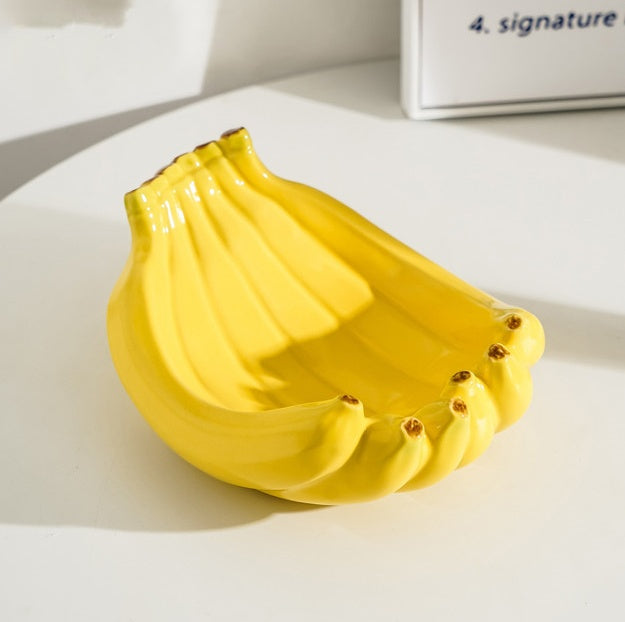 Yellow Ceramic Banana-Shaped Fruit Plate - Decorative and Functional Storage Tray