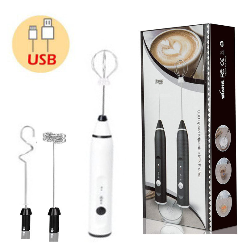 White 304 Stainless Steel Handheld Electric Milk Frother, Egg Beater, Paint Mixer, and Milk Powder Whisk