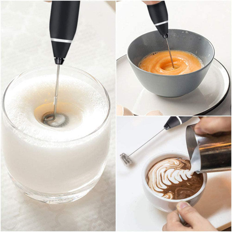 White 304 Stainless Steel Handheld Electric Milk Frother, Egg Beater, Paint Mixer, and Milk Powder Whisk