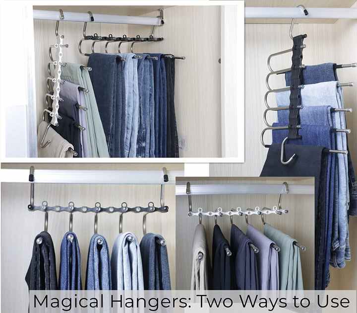 2 PCS White Stainless Steel Foldable Pants Hanger - Multi-Layer Non-Slip Closet Organizer for Clothes and Trousers