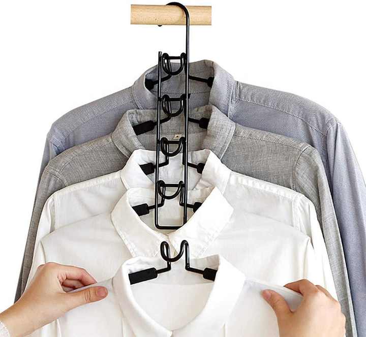 2 PCS Grey Adult Multi-Layer Foam Hanger, Detachable Non-Slip Clothes Rack, Space-Saving Wardrobe Organizer