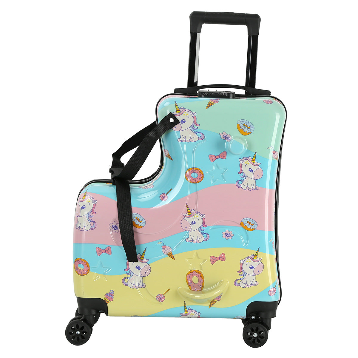 Pink Kids Ride-On Luggage - 20-Inch Cartoon Travel Suitcase with Footrest, Durable Rolling Carry-On for Children